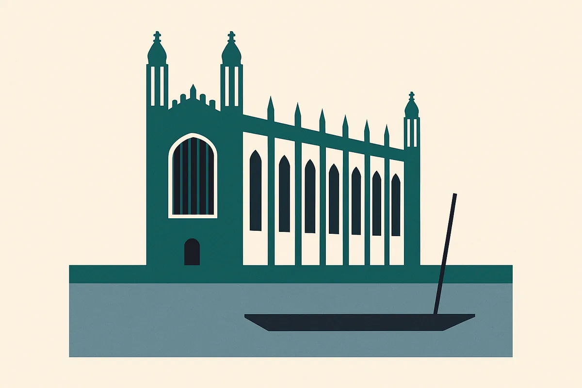 A flat illustration of King's College Chapel, Cambridge.
