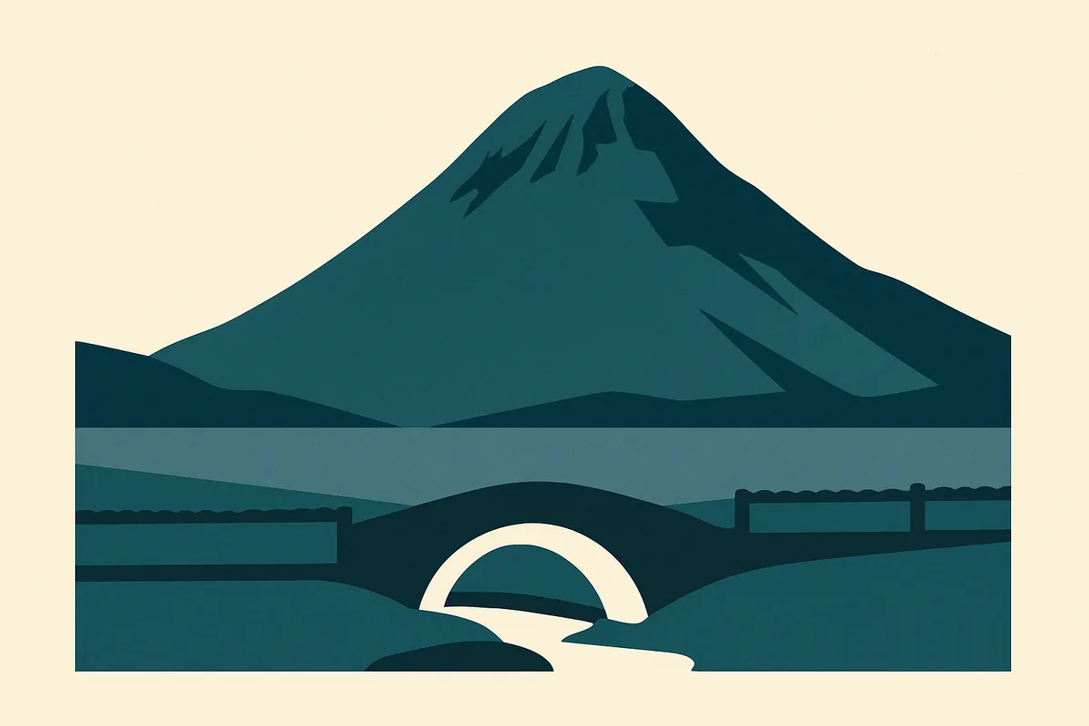 A flat illustration of the Lake District fells.