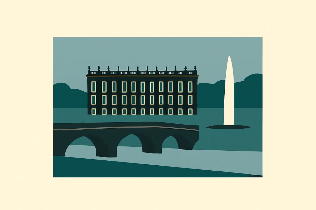 A flat illustration of Chatsworth House.