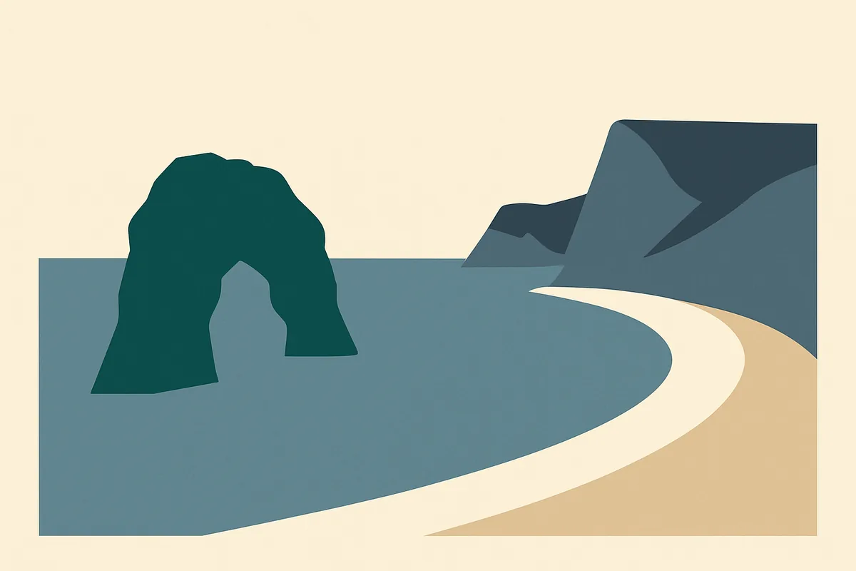 A flat illustration of Durdle Door.
