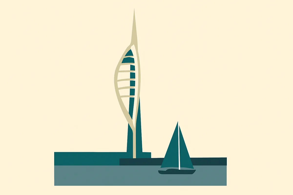 A flat illustration of the Spinnaker Tower, Portsmouth.