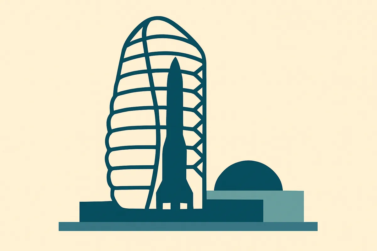A flat illustration of the National Space Centre, Leicester.