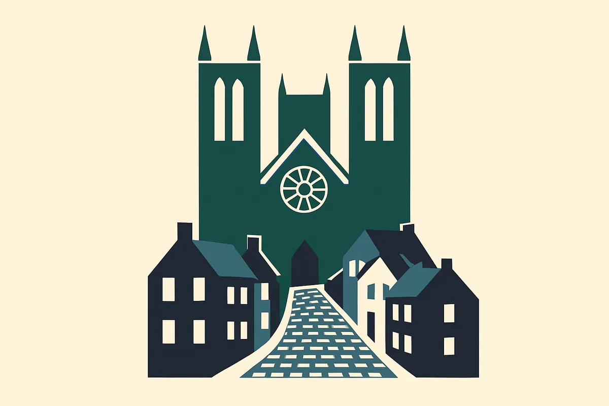 A flat illustration of Lincoln Cathedral.