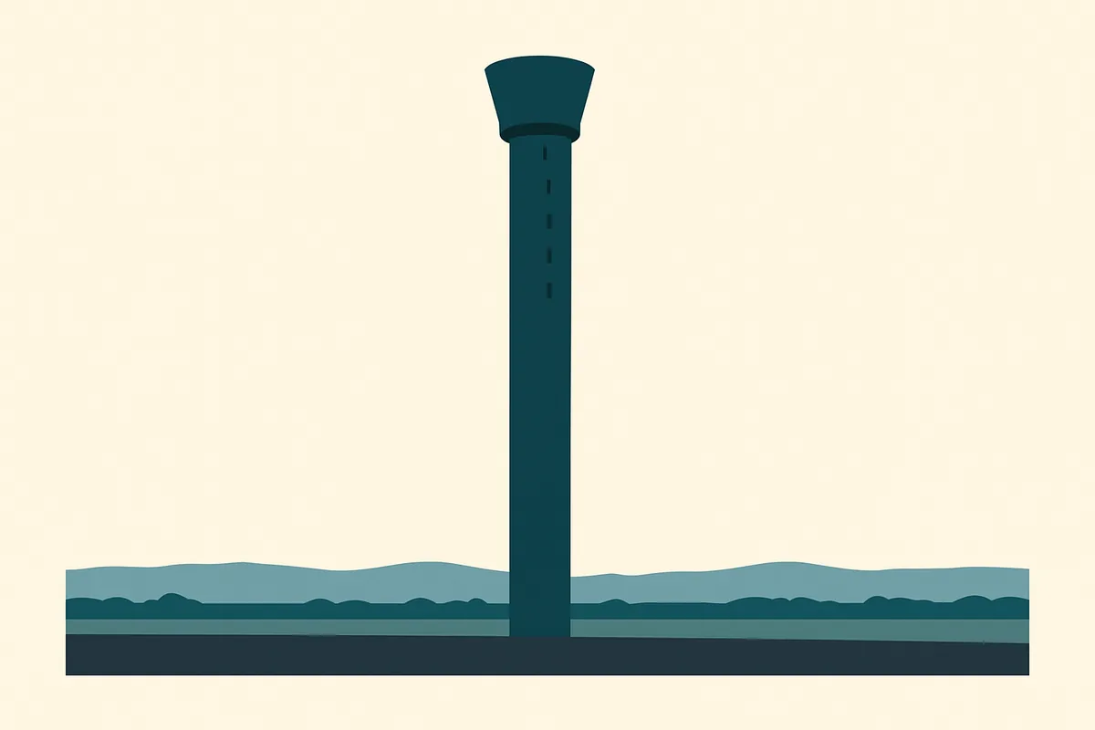A flat illustration of the National Lift Tower, Northampton.