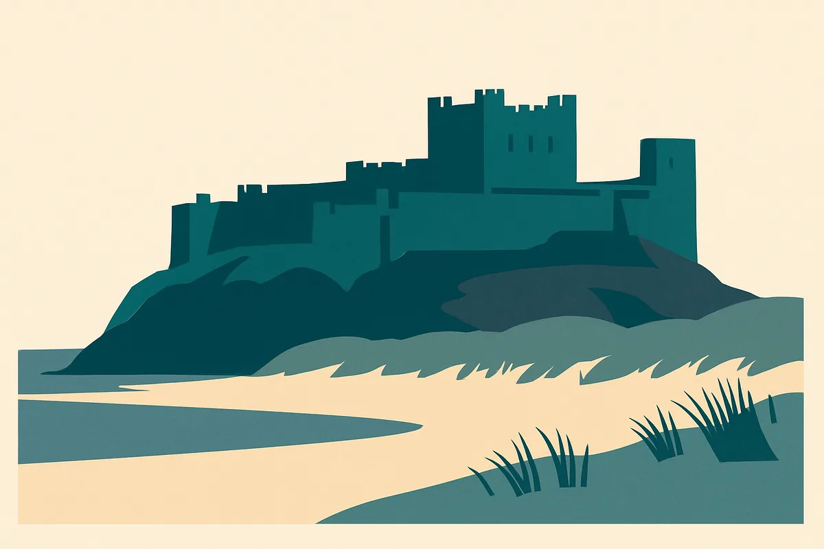 A flat illustration of Bamburgh Castle.