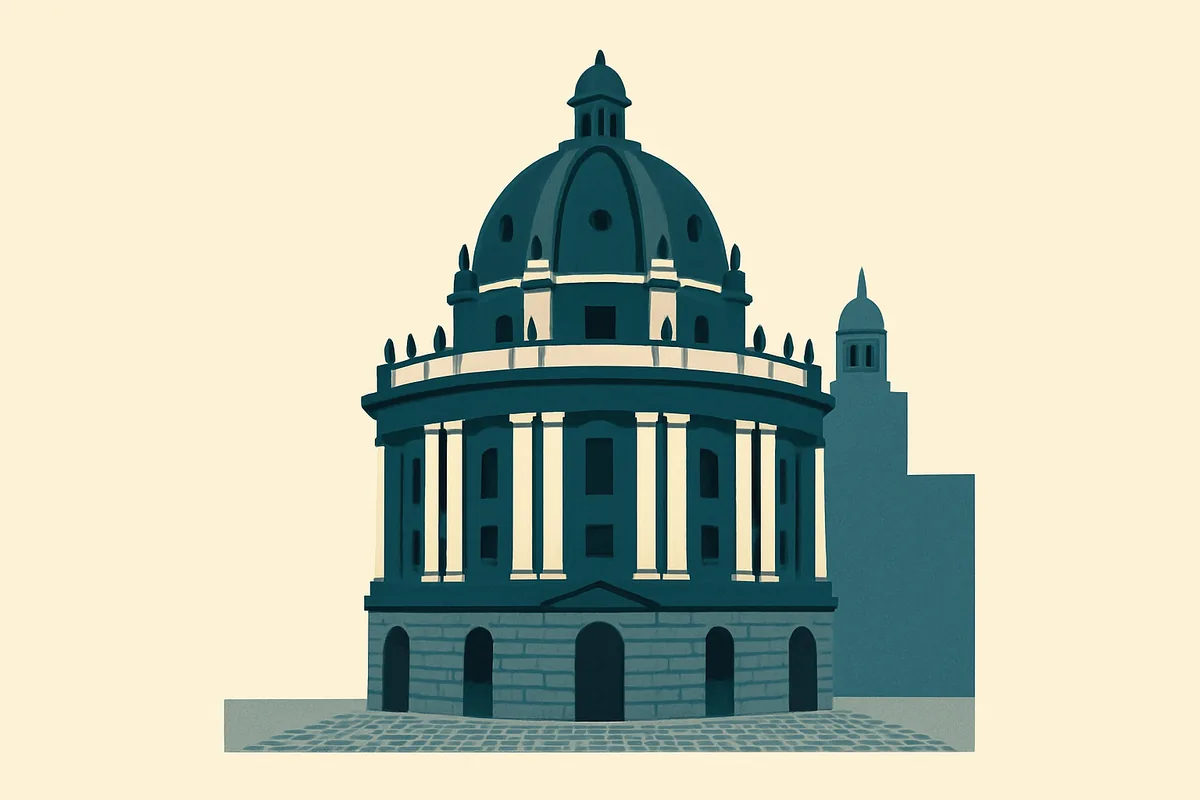 A flat illustration of the Radcliffe Camera, Oxford.