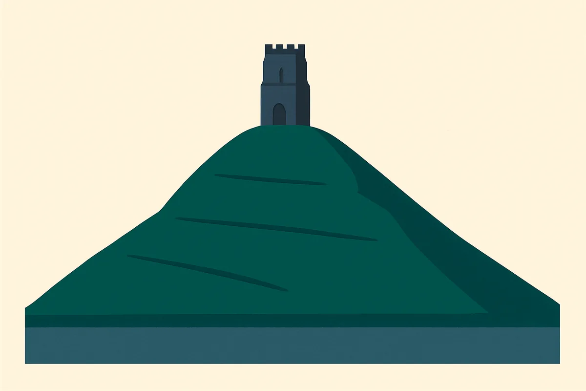 A flat illustration of Glastonbury Tor.