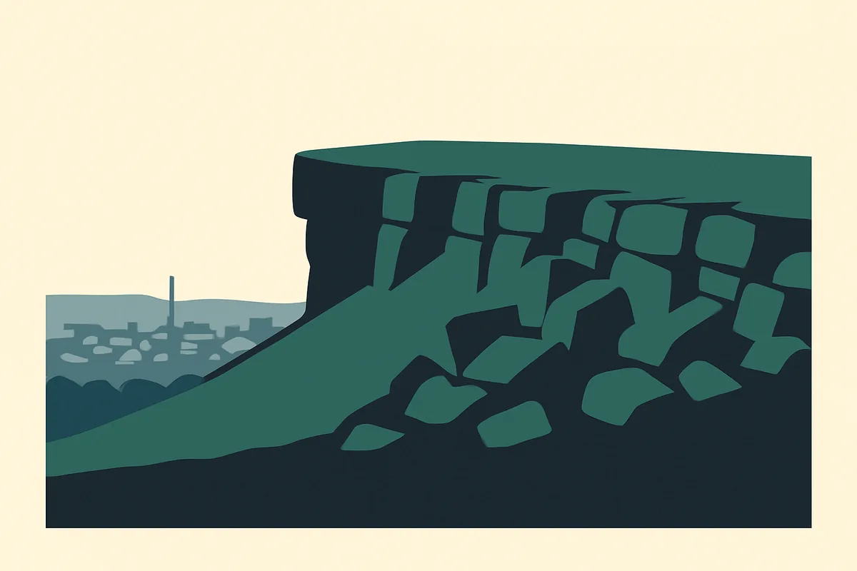 A flat illustration of the gritstone edges of the Peak District above Sheffield.