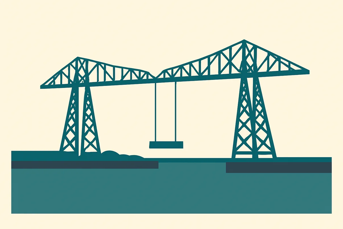 A flat illustration of the Tees Transporter Bridge.