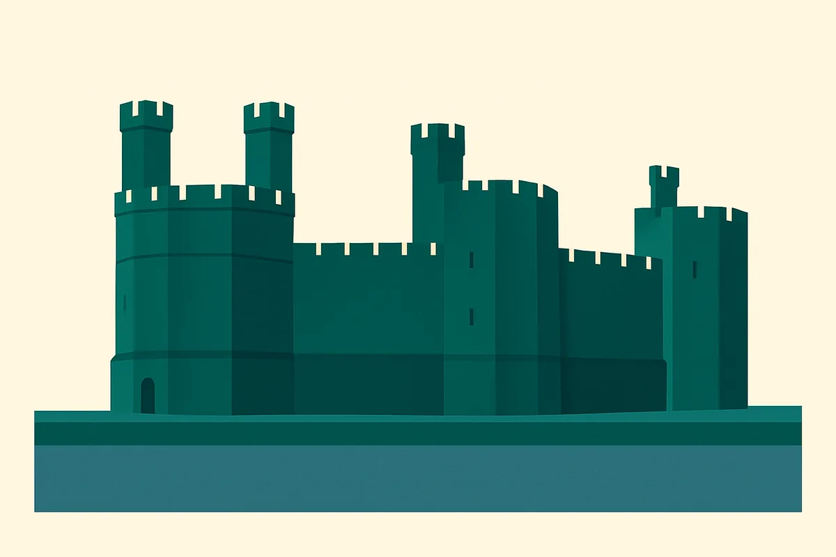 A flat illustration of Caernarfon Castle.