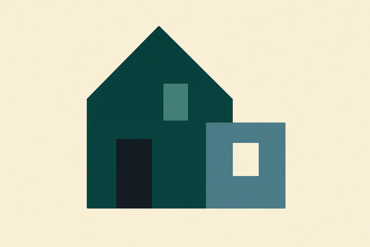 A flat illustration of a simple house with a smaller extension added to one side.