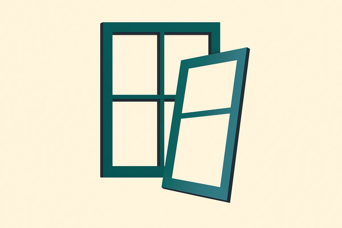 A flat illustration of a four-pane window frame with one pane floating clear of its opening.