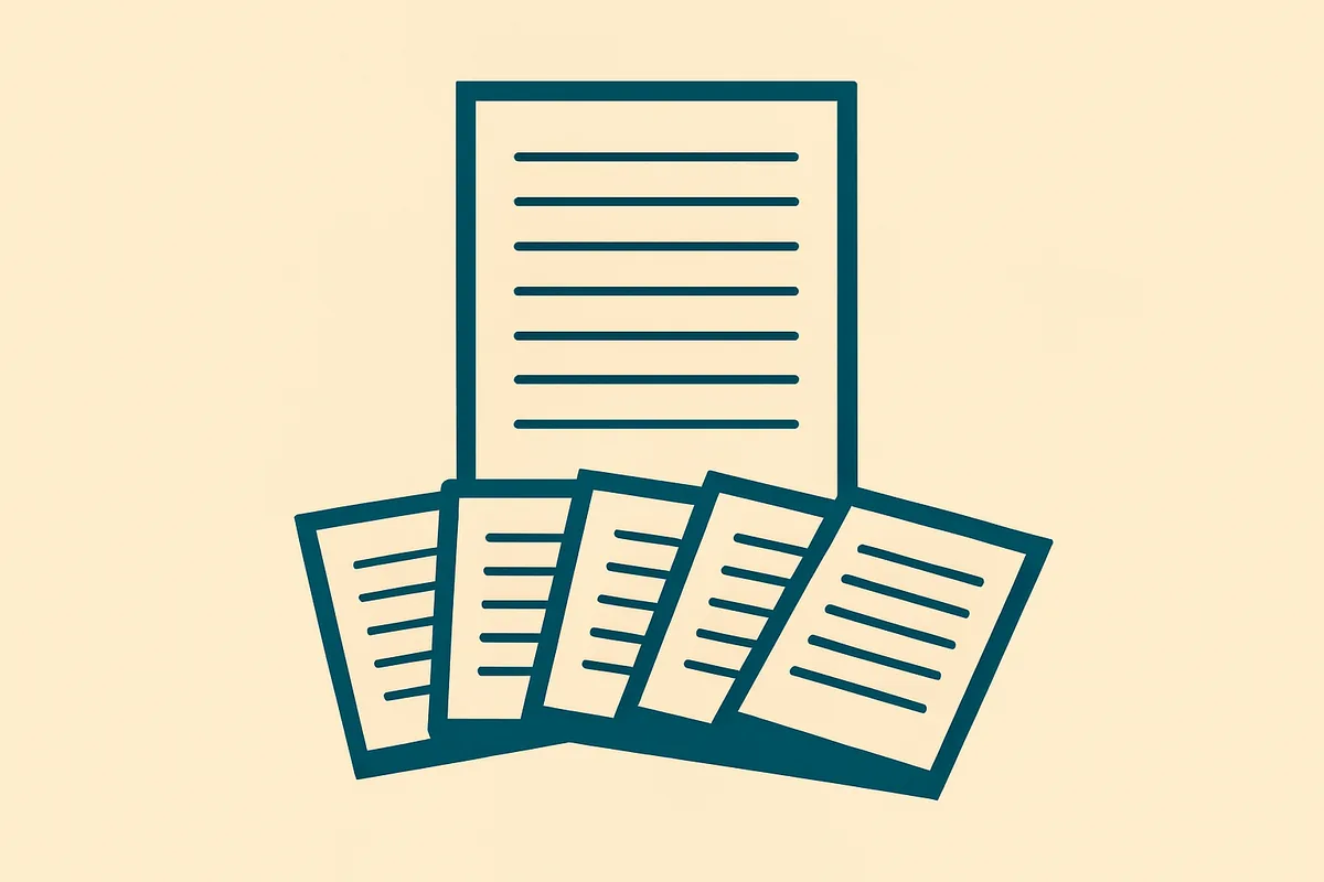 A flat illustration of one master letter sheet above a fanned row of identical copies.